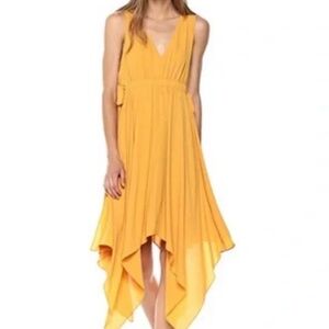 BCBG MaxAzria Golden Glow Sleeveless Asymmetrical Dress Deep V Tie Waist XXS NWT